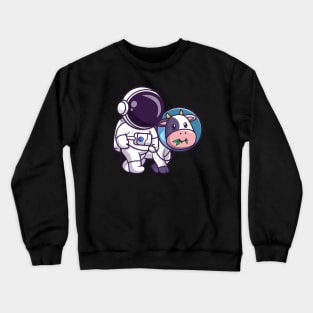 Cute Astronaut With Cow Astronaut Cartoon Crewneck Sweatshirt